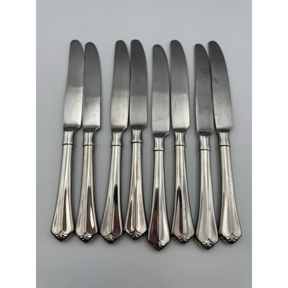 Vintage Oneida Stainless Julliard Dinner Knives Set Of‎ 8 Cube